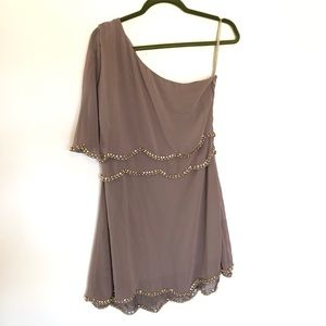 Taupe One Shoulder Embellished Dress- Size Medium